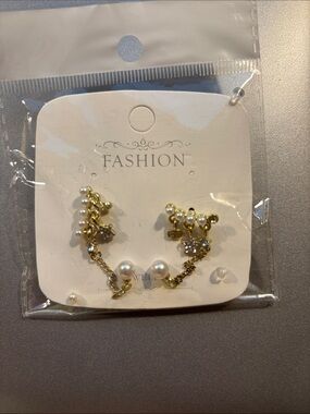 Gold Pearl Chain Earrings - Fashion